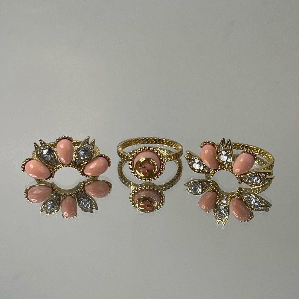 GUCCI Interlocking G Flower 3-row Gold Tone Ring sz: 55/ 7 1/4 - Picture 3 of 14